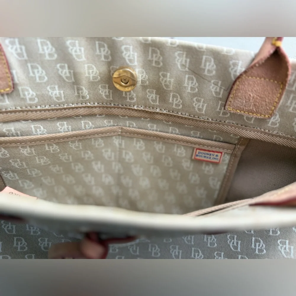 Dooney & Bourke Signature Canvas / Leather Satchel Tote In Tan